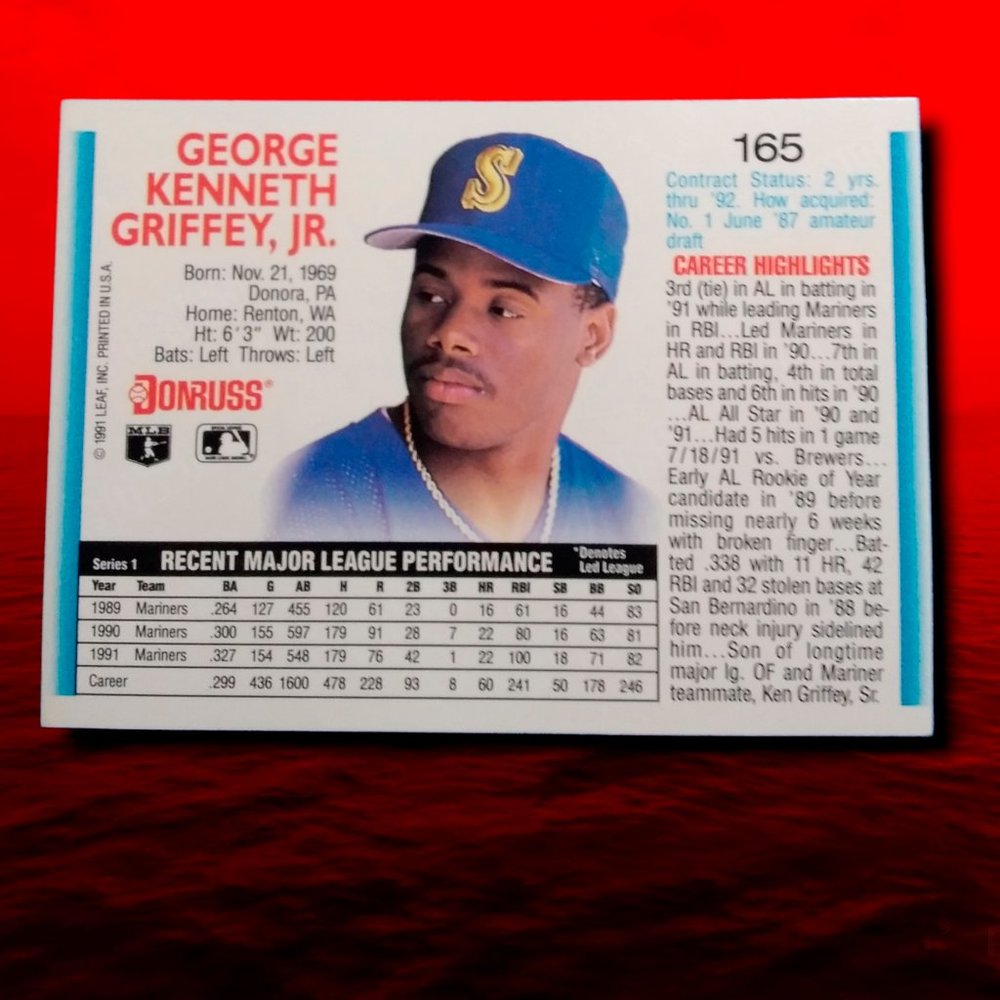 BASEBALL CARD KEN GRIFFEY JR / DONRUSS 1992 # 165 - Picture 2 of 2